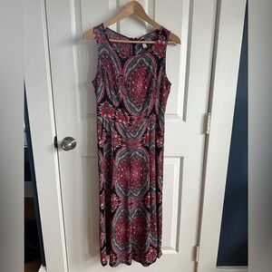 Design Lab by Lord & Taylor Red Paisley Wide Leg Jumpsuit, Size Small
